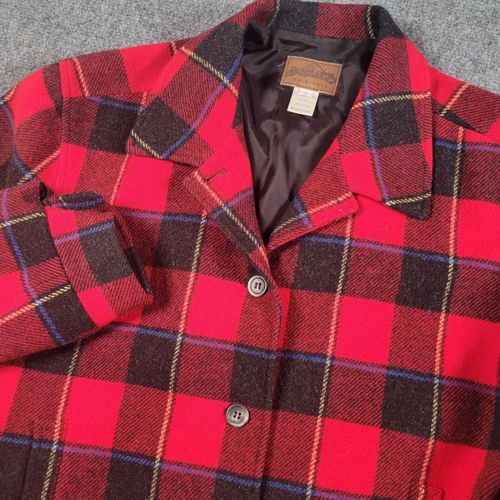 Pendleton Wool Buffalo Plaid Jacket Women's M Red Black Tartan Crop Made‎ USA